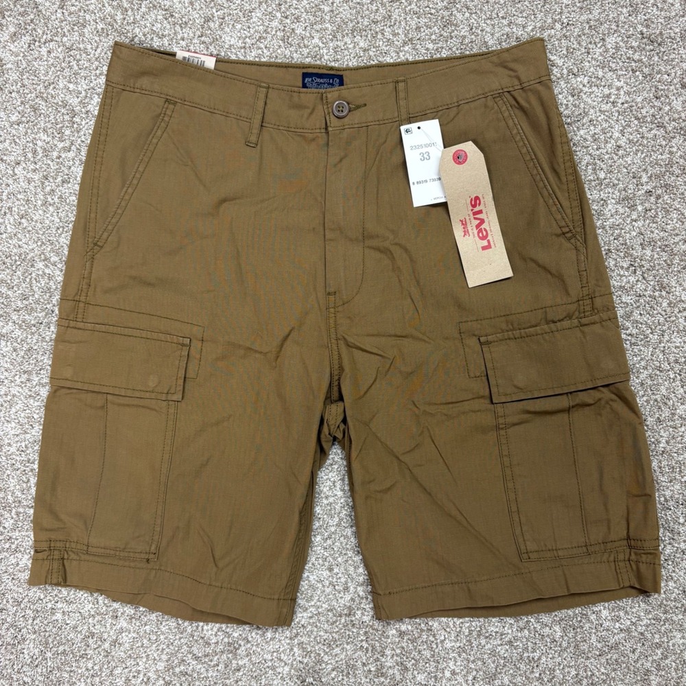 NEW Levi's Carrier Cargo Shorts Mens 33 Brown Ripstop Loose Fit 9.5" Inseam